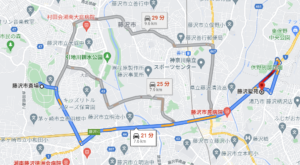 藤沢市斎場から藤沢聖苑までの地図